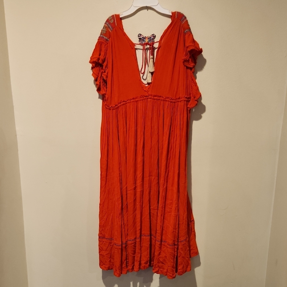 ❤️ FREE PEOPLE WILL WAIT FOR YOU EMBROIDERED BOHO MIDI DRESS, MEDIUM - Picture 13 of 15